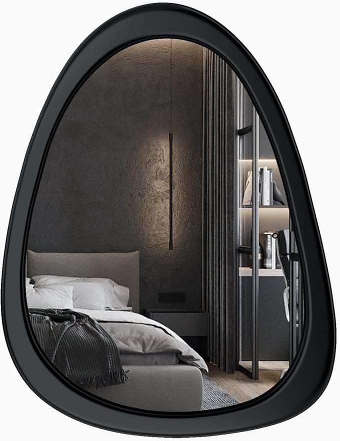 28"x 22" Irregular Wall Mirror, Black Frame Wood Asymmetrical Decorative Wall Mirror for Living Room Bedroom Entryway Bathroom Home Decor