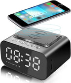 IHAO 7in1 Multifunctional Digital Alarm Clock with 15W Fast Wireless Charger Bluetooth Speaker LED Display Clock FM Radio TF Card, AUX Input, USB Port Dual Alarm for Bedroom and Office-BT510 Black