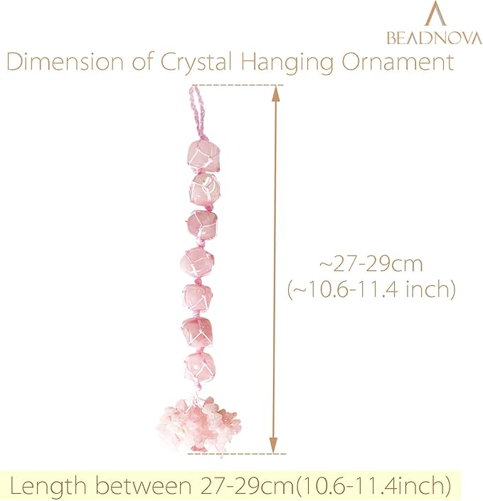 BEADNOVA Spiritual Room Decor Rose Quartz Positive Energy Decor Hanging Crystals for Car Wall Ornaments Yoga Meditation Healing Crystals Window Ornament Decoration