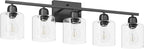 Modern 5 Light Bathroom Vanity Light, 31 inch Black Bathroom Lights Fixtures, Vanity Lights with Clear Glass for Mirror Kitchen Living Room Hallway Cabinet Porch