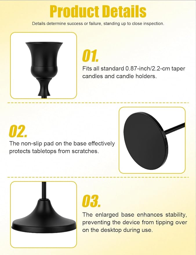 Set of 3 Black Tapered Candle Holder,Candlestick Tall Metal Candlestick Holders for Table Centerpiece Home Decor for Wedding Fireplace Mantel Housewarming Gift Fits 3/4 Inch Thick Candles