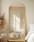 Full-Length Floor Mirror with Stand, 58"x18" Arched Style Full Body Standing Mirror for Bedroom, Living Room, Gym, Dorm - Shatter-Resistant & Easy Assembly, Gold