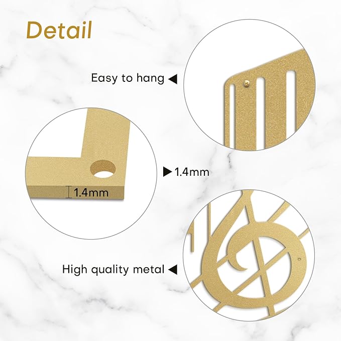 SIGNLEADER Metal Wall Art Music Note Decor - Treble Clef with Piano Key Modern Abstract Wall Sculpture Hanging Home Decoration for Living Room, Bedroom, Bathroom, Kitchen, Studio, Outdoor - 30" Gold
