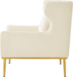 Merax Luxury Velvet Accent Chair, Modern Mid-Century Armchair for Living Room, Bedroom Reading Corner, Comfortable Tufted Single Seater Sofa Chair with Iron Legs (Beige)