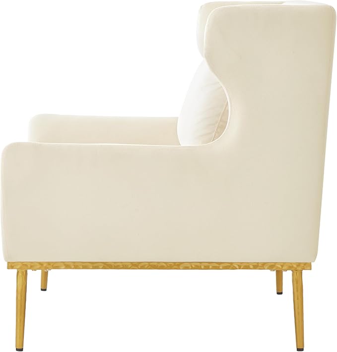 Merax Luxury Velvet Accent Chair, Modern Mid-Century Armchair for Living Room, Bedroom Reading Corner, Comfortable Tufted Single Seater Sofa Chair with Iron Legs (Beige)