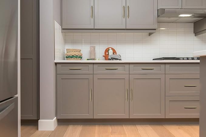 Ravinte 10 Pack Solid 3-3/4 Inch Square Cabinet Handles - Brushed Brass Pulls for Kitchen Drawers and Cabinets - Hardware
