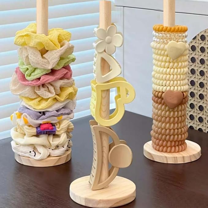 Scrunchie Holder Hair Accessories Organizer Stand Wood Hair Tie Holder Organizer Storage Display Jewelry Scrunchy for Women Girls Bedroom Bathroom Decor