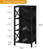 Small Bookshelf,4 Tier Industrial Bookcase with Metal Frame and Backboard,Narrow Black Book Shelf,Office Book case for Small Spaces,Living Room,Bedroom and Home Office