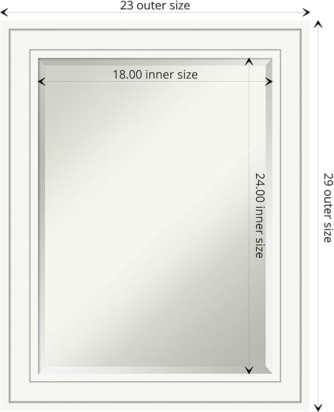 Amanti Art White Wall Mirror 29x23 Craftsman White Rectangle Bathroom Mirror for Wall Decor Living Room, Medium Casual Wood Frame, Hangs Horizonally and Vertically, Bathroom Decor, Beveled Edge
