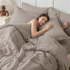 JOLLYVOGUE Twin XL Comforter Set, Ultra-Soft Bed in a Bag Twin XL Size 5 Pieces, Oeko-TEX Certified Bedding Set with Down Alternative Comforter, Sheets, Pillowcases & Shams, Khaki