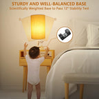 HiBay 2-Pack 17.75" Dimmable Bedside Table Lamps with 2 USB Charging Ports & AC Outlet, Modern White Nightstand Lights with Round Fabric Shade for Bedroom Living Room Office, Bulb Included