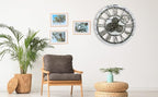 HOIBAI Vintage Industrial Wall Clock, 24 Inch, Rustic Natural Wood, Moving Gears, Silent Non-Ticking, Easy Installation, Large Wall Clock for Living Room Decor