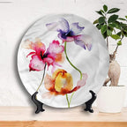 Decorative Plates, Floral Print Ornament, Vibrant Tones Summer Flowers, 10 Inch, Kitchen Wall Decor, Multicolor
