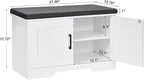 2-Tier Storage Bench, 27.6" Wide Shoe Bench with Padded Seat Cushion, Entryway Bench with 2 Barn Doors and Adjustable Shelf, White
