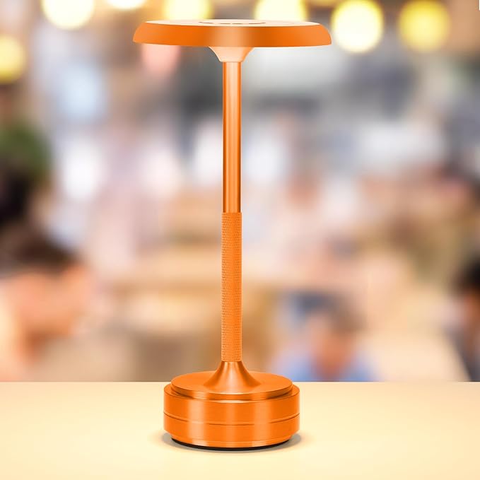Rechargeable Cordless LED Table Lamps Touch Sensor Light, 3-Levels Portable Dimming Wireless Battery Operated Lamp，Nightstand Lamp/Night Light/Restaurant Table/Outdoor/Coffee/Bar (Orange)