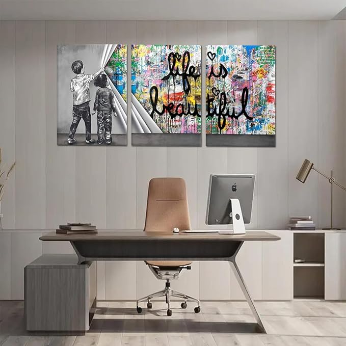Novatique Colorful Graffiti Wall Art Banksy Street Wall Art Abstract Graffiti Canvas Wall Decor Modern Banksy Pop Art Poster for Living Room Bedroom,20" x 28" x 3pcs
