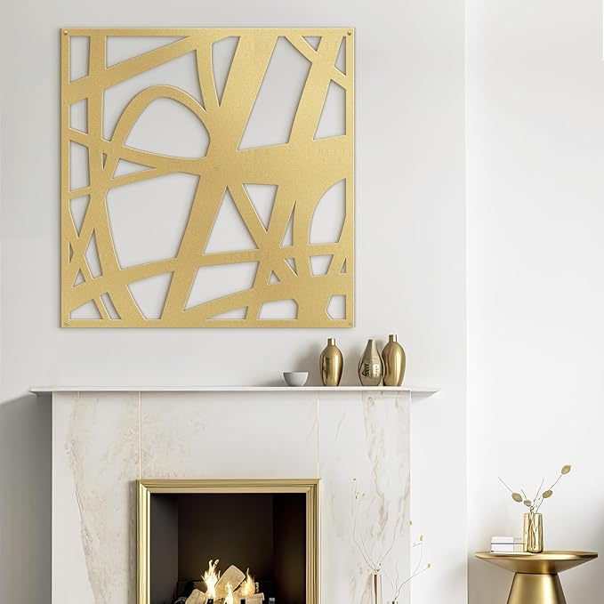 SIGNLEADER Metal Wall Art Decor Abstract Gold Stroke Lines Minimalist Modern Abstract Wall Sculpture Hangings Home Decoration for Living Room, Bedroom, Bathroom, Kitchen, Outdoor - 36" Gold
