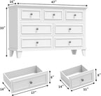 GarveeHome White Dresser for Bedroom, 7 Drawer Dresser, Wooden Chest of Drawers with Deep Drawers, 47 in Long Dressers TV Stand, Modern Dressers Organizer with Vintage Handle for Living Room, Hallway