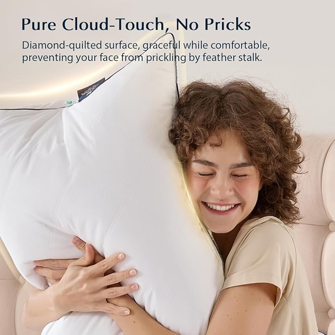 Pacific Coast Premium Goose Feather & Down Bed Pillows Queen Size 2-Pack, Hotel Quality Collection, Medium Support for Side & Back Sleepers
