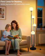 63IN 4-Light Dimmable Floor Lamp, Unique Black Tall Standing Lamps with Globe Shade &3000K G9 Bulbs for Reading, Mid Century Modern Floor Lamp for Living Room Bedroom Office