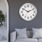 14 Inch Wall Clock Modern Battery Operated Silent Non Ticking Analog Clock Decorative for Bedroom Kitchen Bathroom Office Home Living Room (Silver)