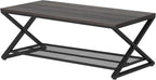 LVB Industrial Grey Coffee Table, Wood Metal 2 Tier Center Table with Storage, Rectangular Low Cocktail Table for Living Room, Farmhouse Concrete Tables for Home Office Bedroom, Dark Gray Oak, 47 Inch