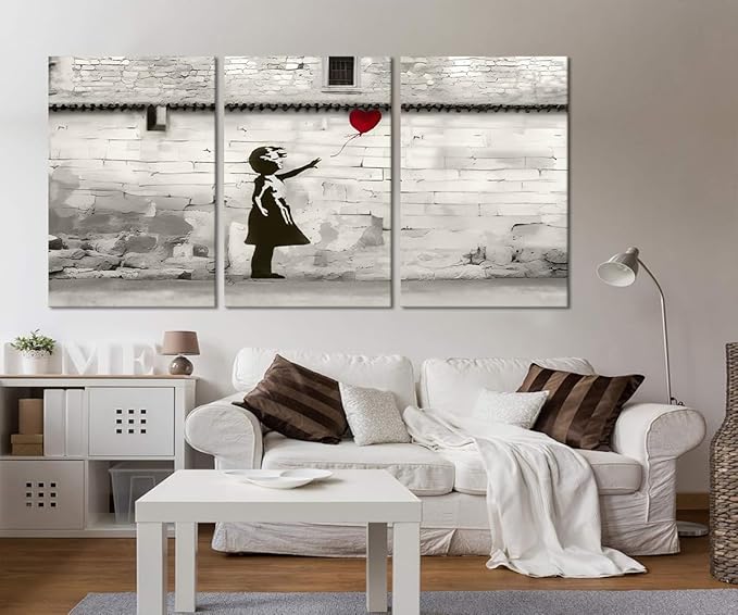 Novatique Graffiti Canvas Wall Art Street Banksy Wall Art Classic Graffiti Poster Print Little Girl with Love Balloon Wall Decor for Teenagers Bedroom Living Room, 24"x 36"x 3Pcs