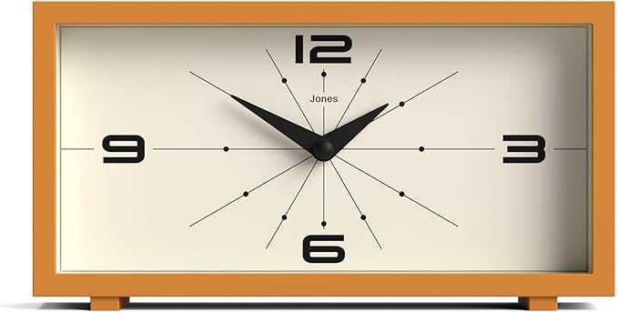 JONES CLOCKS® Odeon Desk Clock | Modern Rectangular Design | Mustard Yellow | Stylish Retro Look for Shelf, Table, Mantel or Bedside