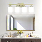 4-Light Bathroom Light Fixtures, Aged Brass Vanity Light with Milky White Shades, Bathroom Lighting Fixtures Over Mirror, Modern Bathroom Wall Lamp for Mirror Living Room Cabinet Bedroom