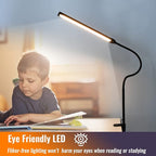LED Desk Lamp with Clamp, Clamp Light, Tall Desk Lamp with Long Gooseneck, 11W, 850 LMS, 3 Color Modes, 10 Brightness Levels, Eye-Caring, Clip on Desk Light for Reading, Home, Office