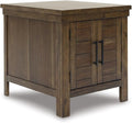 Signature Design by Ashley Moriville Rustic Farmhouse Rectangular End Table with Dual Cabinet Doors, Antique Bronze-Tone Hardware, Wood, 25" High, Brown