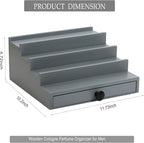Cologne Organizer for Men - 4 Tier Wooden Grey Cologne Display Stand with Drawer and Hidden Compartment, Mens Cologne Perfume Holder Shelf for Organizing and Storing