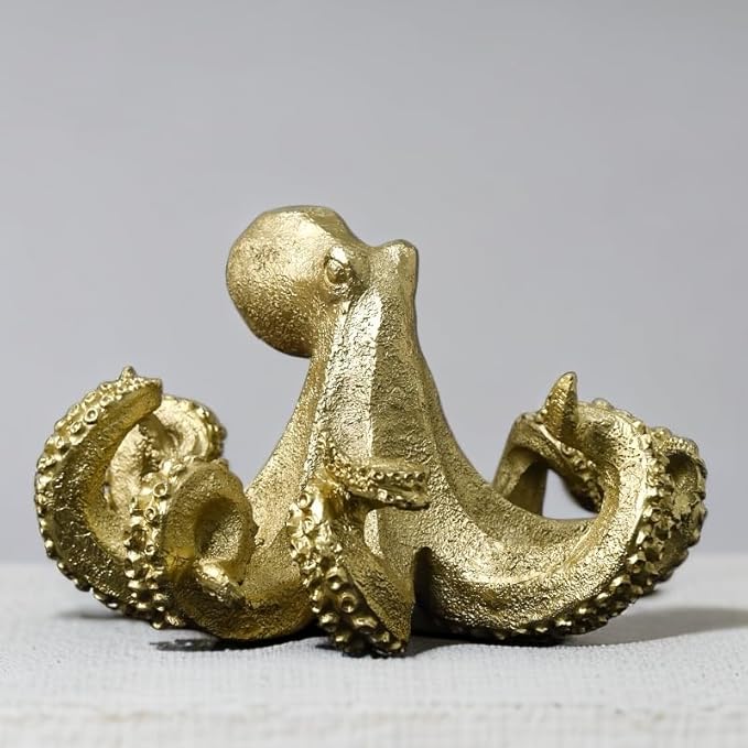Gold Octopus Vintage Statue Sculpture Frgurine Gift for Home Office Living Room Desktop Display Decor Decorative