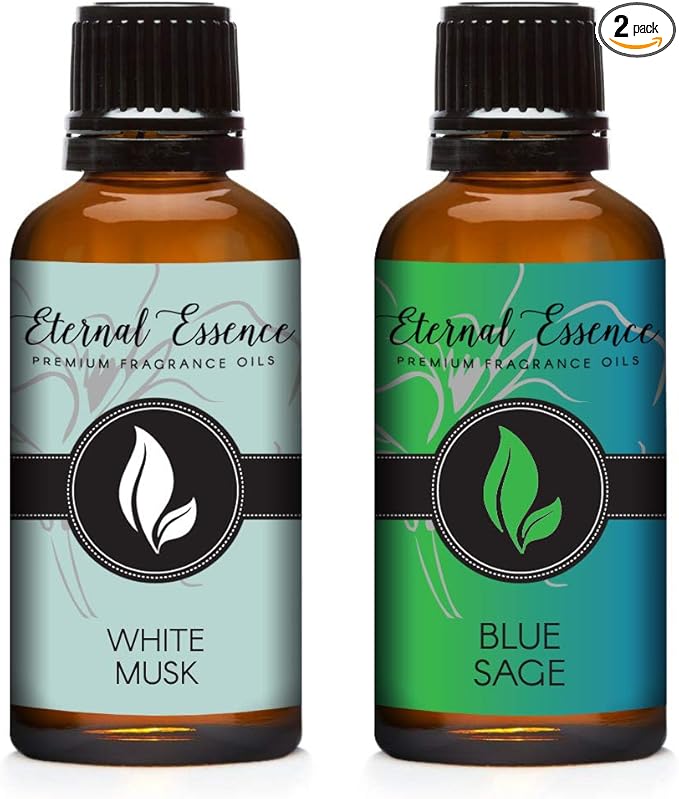 Eternal Essence Oils 2 Pack 30ml Premium Fragrance Oil - White Musk & Blue Sage - for Candle, Soap Making, Aromatherapy, Diffusers, Home Care, & Humidifiers