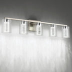 SineRise 5-Light Brushed Nickel Vanity Light with 3 Color Modes (3000K/4000K/6000K), Eye Protection LED Bathroom Light Fixture, Dimmable Modern Wall Light Over Mirror with Clear Glass Shade