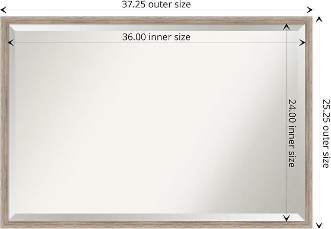 Amanti Art White Wall Mirror 25x37 Hardwood Wedge White Wash Rectangle Bathroom Mirror for Wall Decor Living Room, Large Country Rustic Wood Frame, Hangs Horizonally and Vertically, Bathroom Decor,