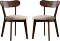 100% Solid Oak Dining Chairs, Mid Century Modern Dining Chair with Curved Backrest, Fabric Upholstered Dining Chairs for Kitchen, Study, Living Room (2, Walnut Wood-Gray Cushion)