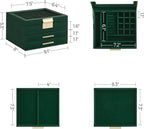 SONGMICS GISELLA Collection - Jewelry Box Organizer, 3-Layer Jewelry Storage with 2 Drawers, Shiny Metal Hardware, Glass Lid, Modern, 8 x 9.1 x 5.3 Inches, Forest Green and Gold Color UJBC239C01