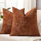 decorUhome Spring Rust Chenille Throw Pillow Covers 16x16 Set of 2 Textured Soft Cozy Slubby Couch Pillow Covers Modern Farmhouse Boho Decorative Pillow Cases for Bed Sofa Living Room
