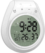 Shower Timer Clock Waterproof, Digital Bathroom Kitchen Wall Clock with LCD Display, 12/24 Hour Format, Temperature, Countdown Timer, Suction Cup, Hanging Hole