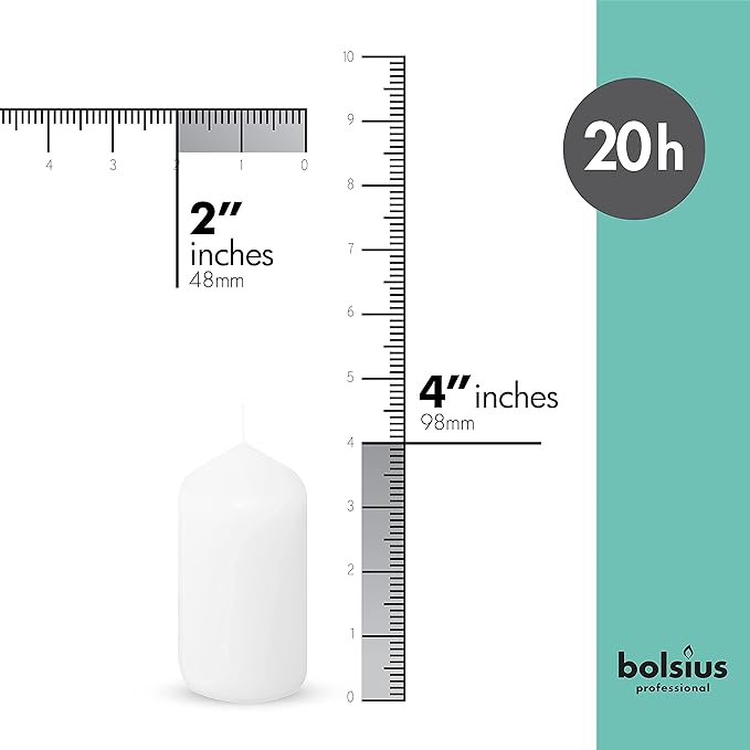 BOLSIUS Set of 20 White Pillar Candles - 2x4 inch Unscented Candle Set - Dripless Clean Burning Smokeless Dinner Candle - Perfect for Wedding Candles, Parties and Special Occasions