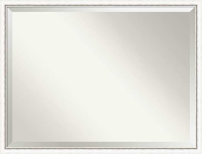 Amanti Art White Wall Mirror 32x42 Morgan White Silver Rectangle Bathroom Mirror for Wall Decor Living Room, X-Large Modern Wood Frame, Hangs Horizonally and Vertically, Bathroom Decor, Beveled Edge