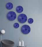 ITrixgan 7 Pieces Deep Blue Wall Art Round Metal Modern Accent Large Sunburst Hanging Decorations Above Bed TV for Home Office Bedroom Living Room
