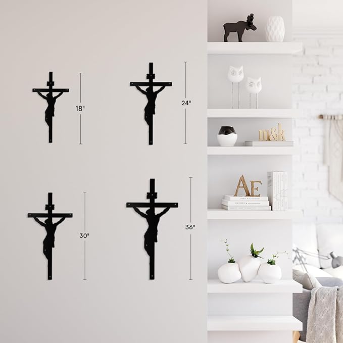 SIGNLEADER Metal Wall Art Decor A Men on Cross Minimalist Modern Abstract Wall Sculpture Hangings Home Decoration for Living Room, Bedroom, Bathroom, Kitchen, Outdoor - 30" Black