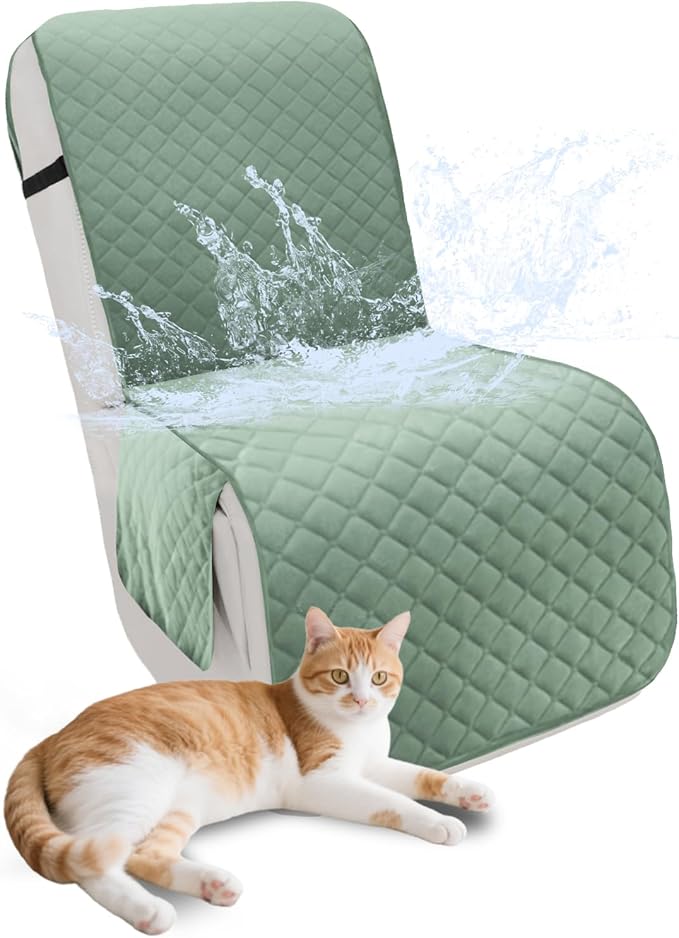 Recliner Sofa Covers 100% Waterproof Velvet L Shape Recliner Couch Covers for Dogs Pets Washable Anti Slip 1 Additional Couch Cover for Reclining Couch (Additional Seat, Sage Green)