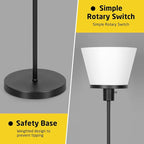 LED Floor Lamp Tall Standing Lamp, Black Modern Torchiere Floor Lamps for Bedroom Living Room Office, Bright Floor Lamp with White Plastic Shade, Bulb Not Included.