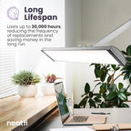 Neatfi Ultra Desk Lamp – 3,500 Lumens, 45W LED, 26-Inch Wide Shade, 5 Brightness Levels, Clamp Mount, Shadow-Free, Non-Flickering Light (Non-CCT with Clamp, Silver)
