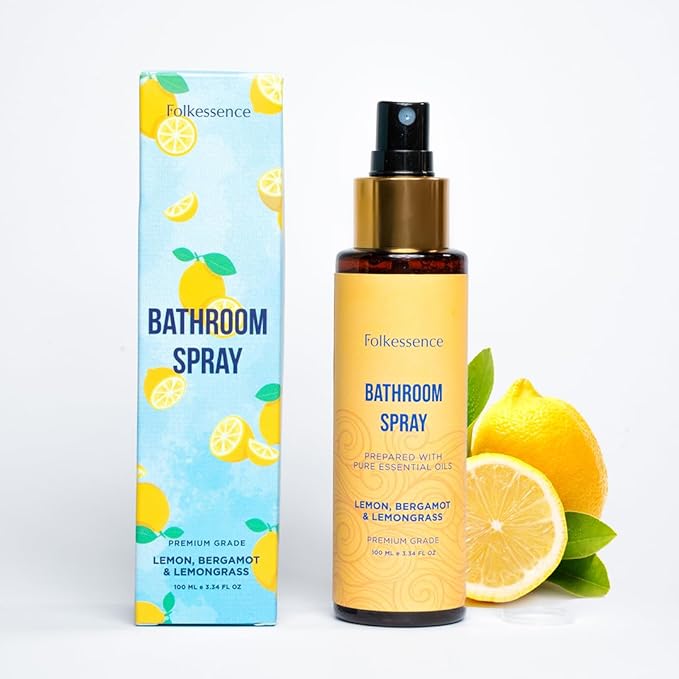 Folkulture Bathroom Spray - 3.34 fl oz | Citrus Odor Eliminator Bathroom Scents For Travel & Home | Guest Bathroom Essential | Before You Go Toilet, Poop & Shower Spray for Fresh Smell