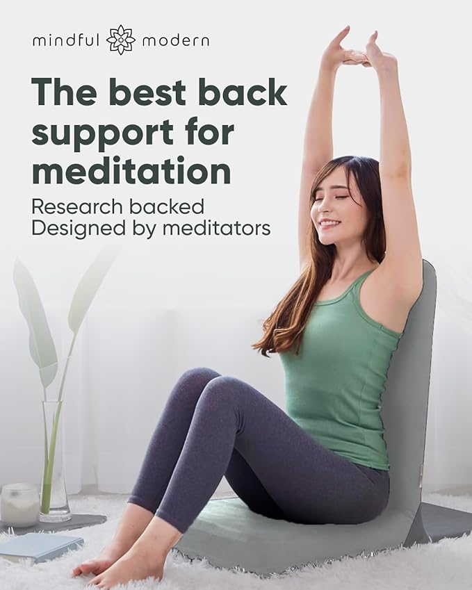 Mindful Modern Folding Pro Meditation Chair - Adjustable Meditation Seat with Back Support and Half Moon Buckwheat Meditation Cushion - Comfortable Mindfulness Living Room Floor Chair