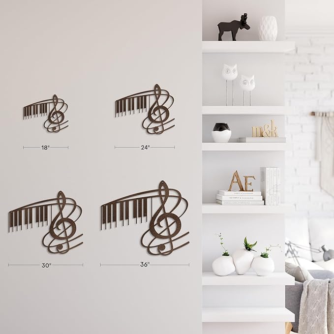 SIGNLEADER Metal Wall Art Music Note Decor - Treble Clef with Piano Key Modern Abstract Wall Sculpture Hanging Home Decoration for Living Room, Bedroom, Bathroom, Kitchen, Studio - 24" Bronze